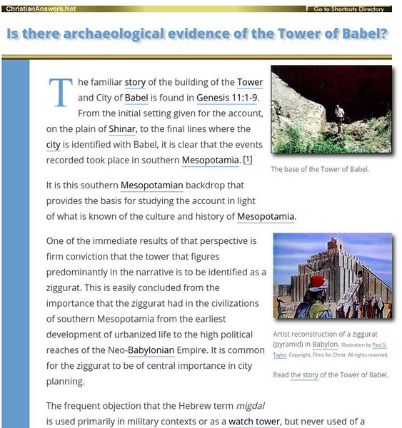 Christian Answers: Tower of Babel Website