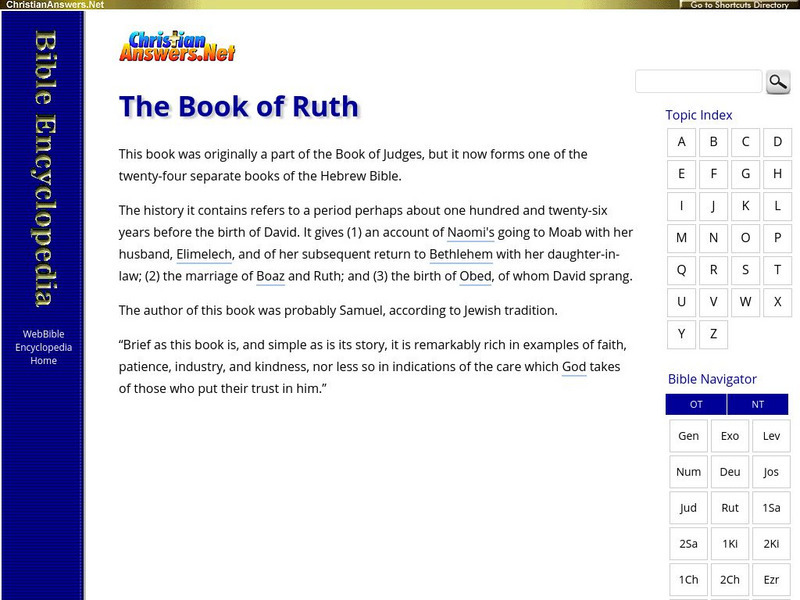Web Bible Encyclopedia: The Book of Ruth Handout Web Bible Encyclopedia: The Book of Ruth Handout
