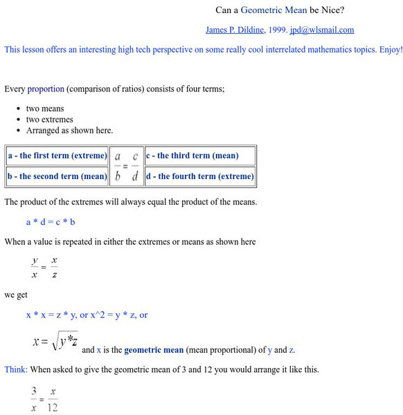 University of Illinois: Math, Science & Tech Ed: Can the Geometric Mean Be Nice? Activity