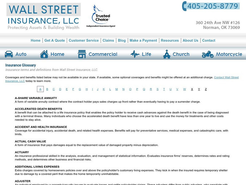 Wall Street Insurance: Insurance Glossary Handout Wall Street Insurance: Insurance Glossary Handout
