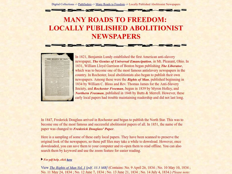 Many Roads to Freedom: Locally Published Abolitionist Newspapers Primary Many Roads to Freedom: Locally Published Abolitionist Newspapers Primary