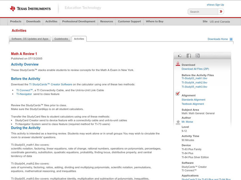 Texas Instruments: Math a Review 1 Activity Texas Instruments: Math a Review 1 Activity