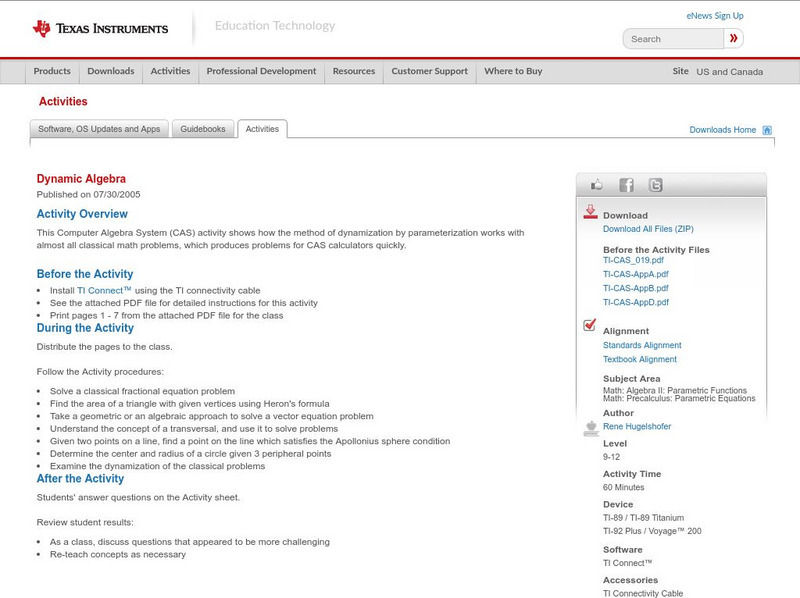 Texas Instruments: Dynamic Algebra Activity Texas Instruments: Dynamic Algebra Activity