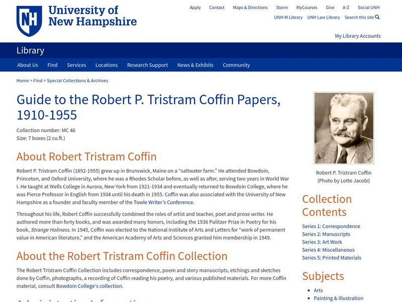 U of New Hampshire: Robert P. Tristram Coffin Collection Website U of New Hampshire: Robert P. Tristram Coffin Collection Website