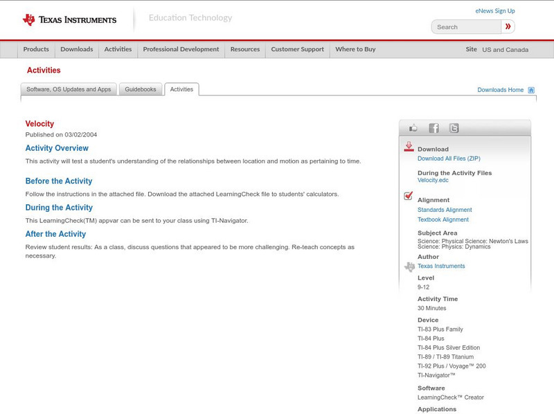 Texas Instruments: Velocity Activity Texas Instruments: Velocity Activity