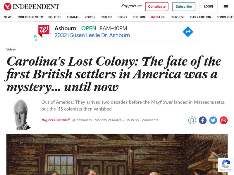 The Independent: Carolina's Lost Colony Article The Independent: Carolina's Lost Colony Article