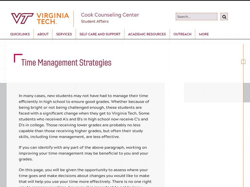 Virginia Tech: Time Management, Study Skills Website Virginia Tech: Time Management, Study Skills Website