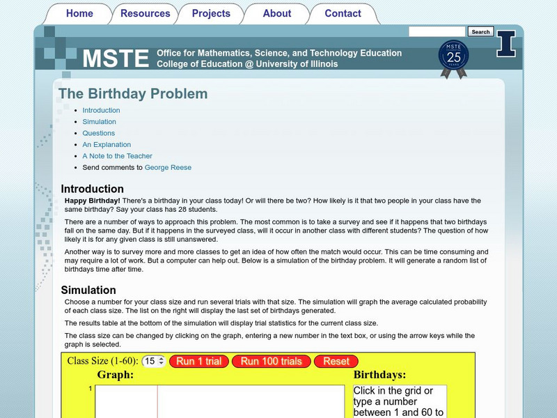 University of Illinois: A Short Lesson in Probability Website University of Illinois: A Short Lesson in Probability Website