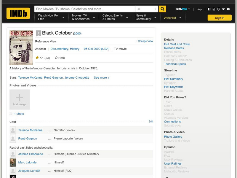 Internet Movie Database: Black October (2000) (Tv) Website Internet Movie Database: Black October (2000) (Tv) Website