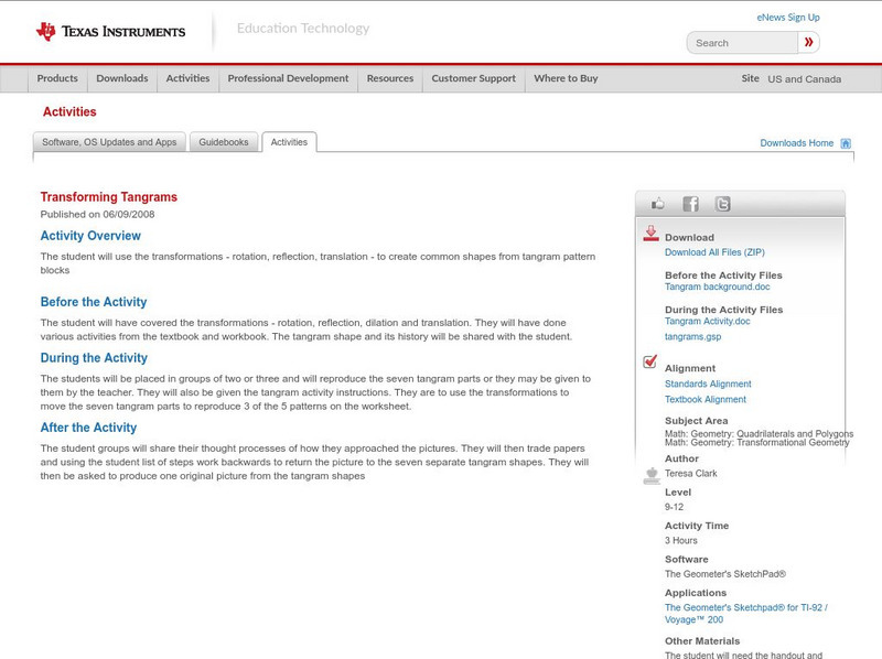 Texas Instruments: Transforming Tangrams Activity Texas Instruments: Transforming Tangrams Activity
