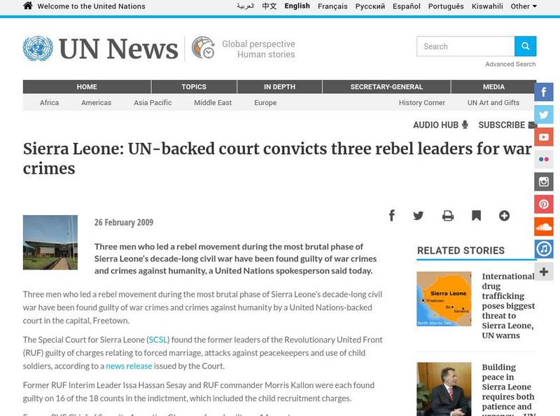 Un: Sierra Leone: Un Backed Court Convicts Three Rebel Leaders for War Crimes Article Un: Sierra Leone: Un Backed Court Convicts Three Rebel Leaders for War Crimes Article