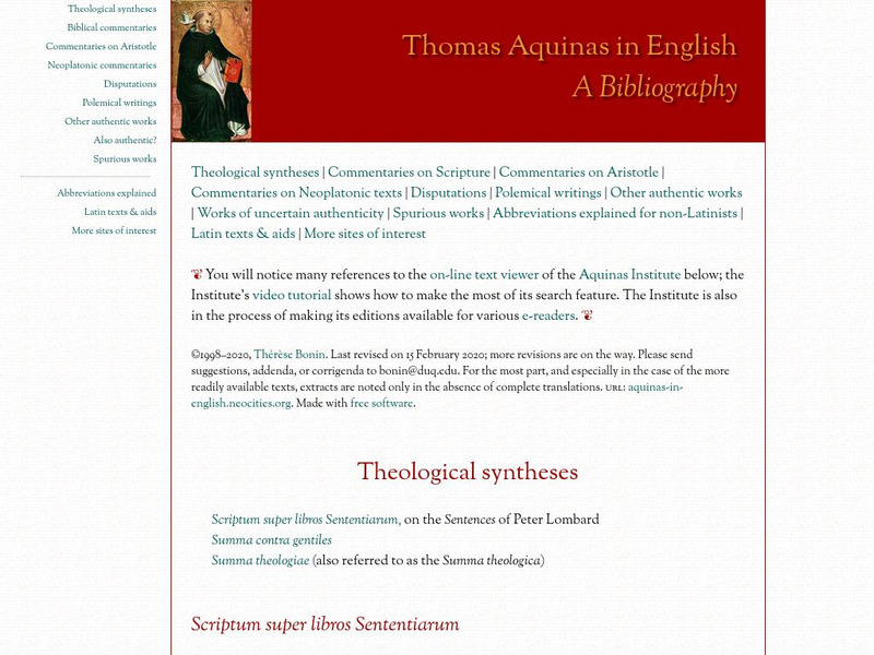 Du: Thomas Aquinas in English: A Bibliography Handout