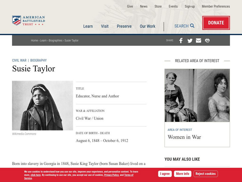 American Battlefield Trust: Civil War Biography: Susie (Baker) King Taylor Handout American Battlefield Trust: Civil War Biography: Susie (Baker) King Taylor Handout