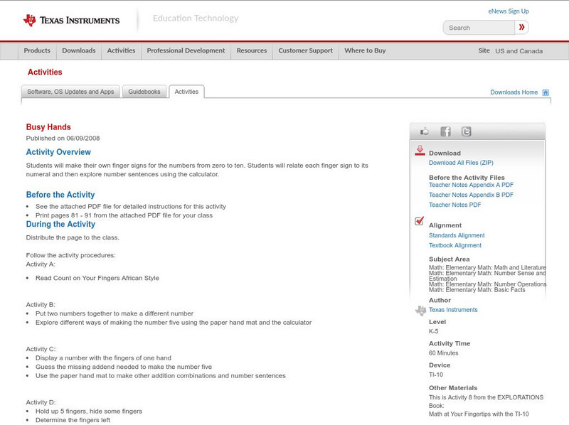 Texas Instruments: Busy Hands Lesson Plan Texas Instruments: Busy Hands Lesson Plan