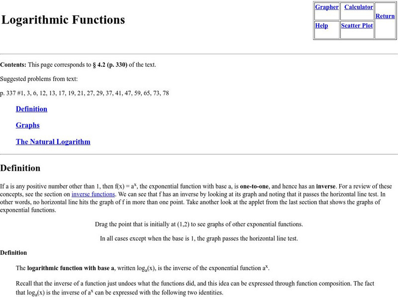 University of North Carolina Wilmington: Logarithmic Functions Activity University of North Carolina Wilmington: Logarithmic Functions Activity