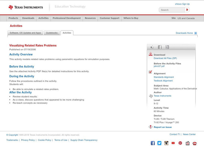 Texas Instruments: Visualizing Related Rates Problems Activity