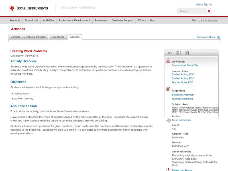 Texas Instruments: Creating Word Problems Activity
