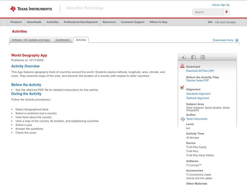 Texas Instruments: World Geography App Activity Texas Instruments: World Geography App Activity