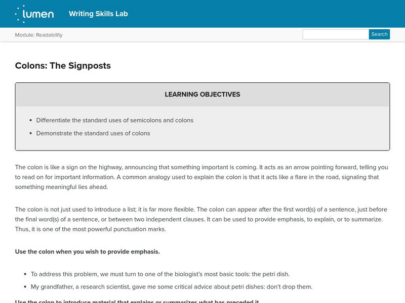 Lumen: Readability: Colons: The Signposts Lesson Plan Lumen: Readability: Colons: The Signposts Lesson Plan
