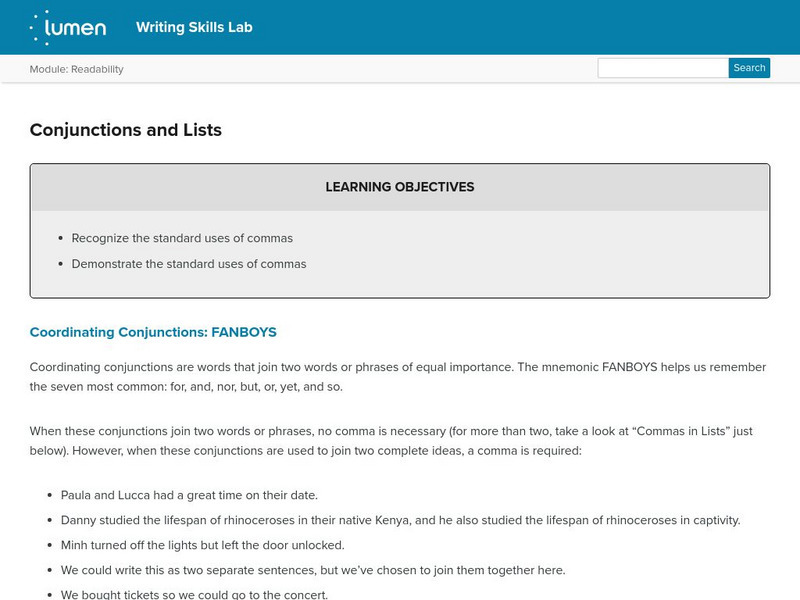Lumen: Readability: Conjunctions and Lists Lesson Plan