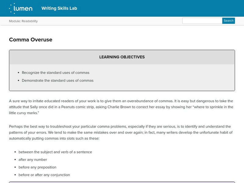 Lumen: Readability: Comma Overuse Lesson Plan Lumen: Readability: Comma Overuse Lesson Plan