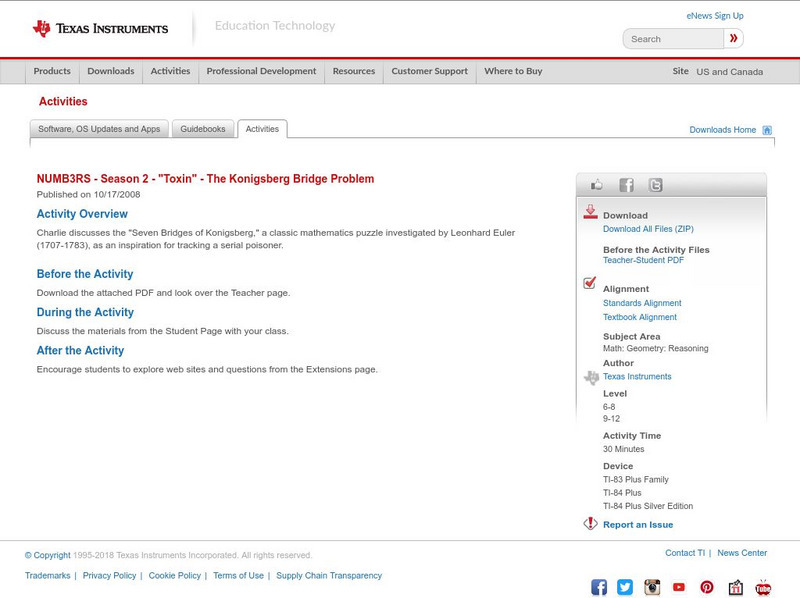 Texas Instruments: Numb3 Rs: The Konigsberg Bridge Problem Activity Texas Instruments: Numb3 Rs: The Konigsberg Bridge Problem Activity