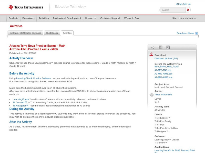 Texas Instruments: Arizona Terra Nova Practice Math Exams and Arizona Aims Prac Activity Texas Instruments: Arizona Terra Nova Practice Math Exams and Arizona Aims Prac Activity