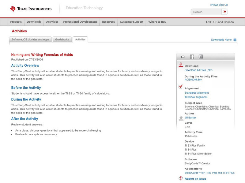 Texas Instruments: Naming and Writing Formulas of Acids Activity