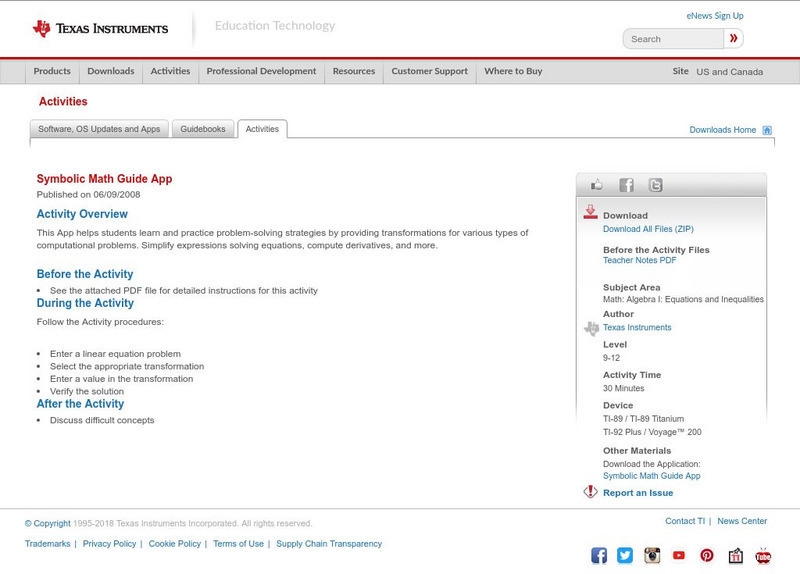 Texas Instruments: Symbolic Math Guide App Activity Texas Instruments: Symbolic Math Guide App Activity