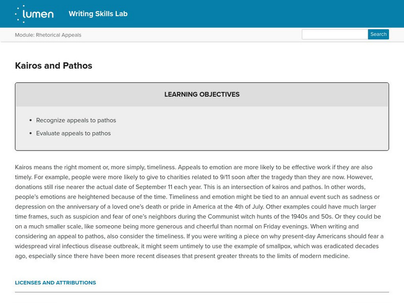 Lumen: Rhetorical Appeals: Kairos and Pathos Lesson Plan Lumen: Rhetorical Appeals: Kairos and Pathos Lesson Plan
