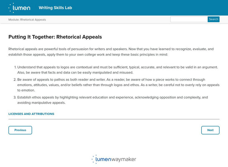 Lumen: Putting It Together: Rhetorical Appeals Lesson Plan Lumen: Putting It Together: Rhetorical Appeals Lesson Plan