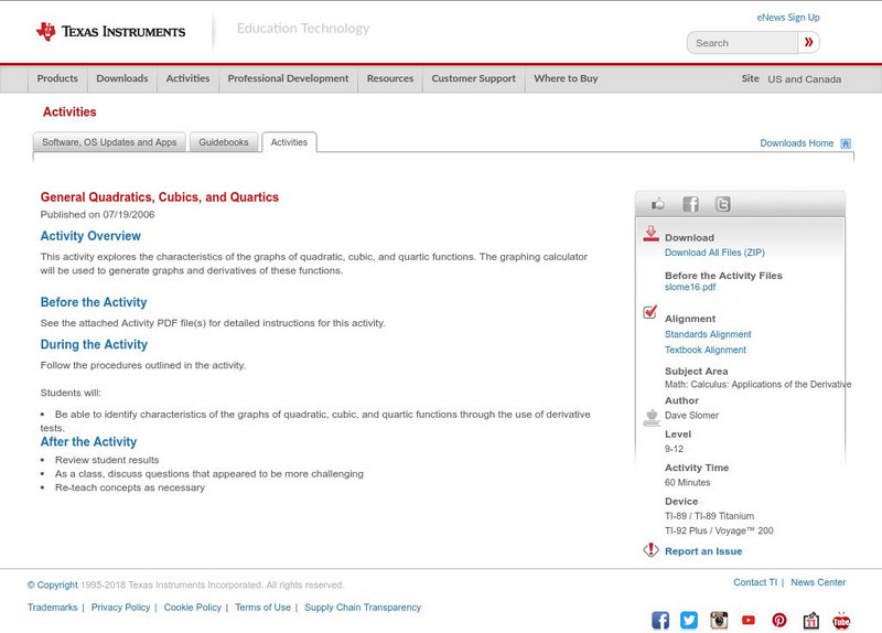 Texas Instruments: General Quadratics, Cubics, and Quartics Activity Texas Instruments: General Quadratics, Cubics, and Quartics Activity