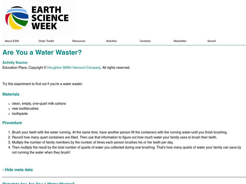 American Geosciences Institute: Earth Science Week: Are You a Water Waster? Activity American Geosciences Institute: Earth Science Week: Are You a Water Waster? Activity