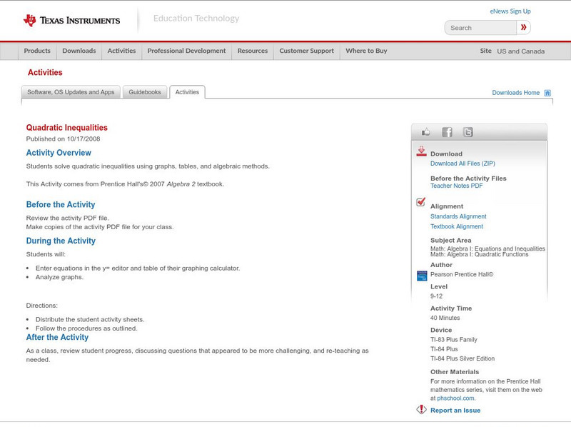 Texas Instruments: Quadratic Inequalities Activity Texas Instruments: Quadratic Inequalities Activity