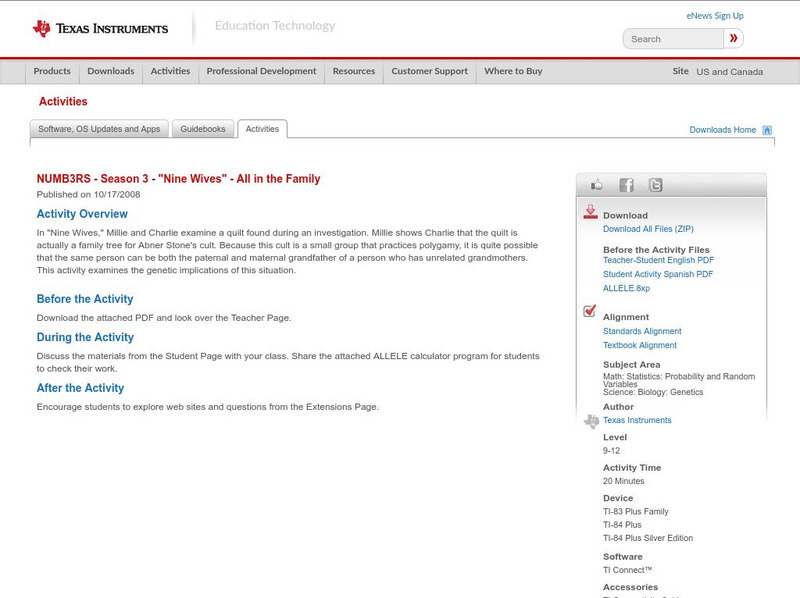 Texas Instruments: Numb3 Rs: All in the Family Activity Texas Instruments: Numb3 Rs: All in the Family Activity