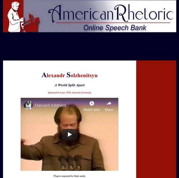 American Rhetoric: Alexander Solzhenitsyn: Harvard Address: A World Split Apart Primary