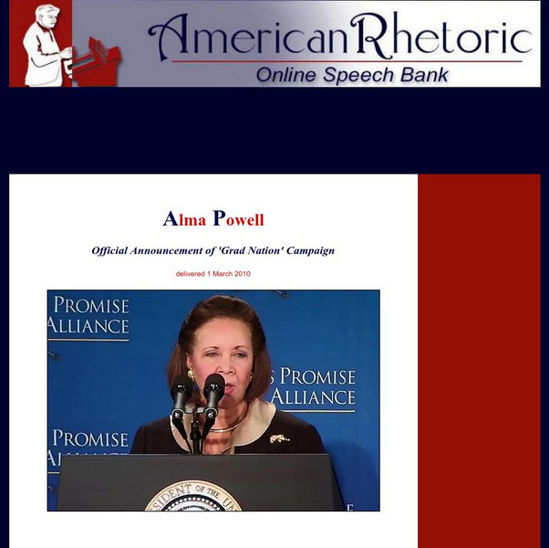 American Rhetoric: Alma Powell: Official Announcement of 'Grad Nation' Campaign Primary American Rhetoric: Alma Powell: Official Announcement of 'Grad Nation' Campaign Primary