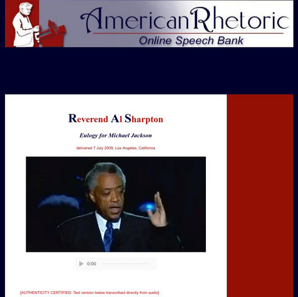 American Rhetoric: Reverend Al Sharpton: Eulogy for Michael Jackson Primary