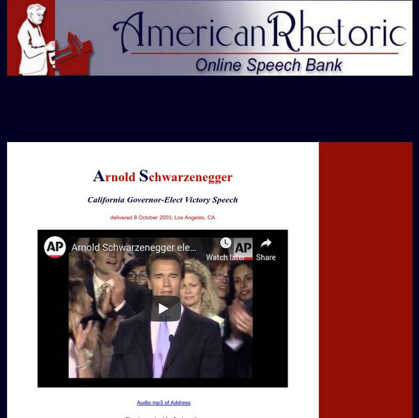 American Rhetoric: Arnold Schwarzenegger: California Governor Victory Speech Primary