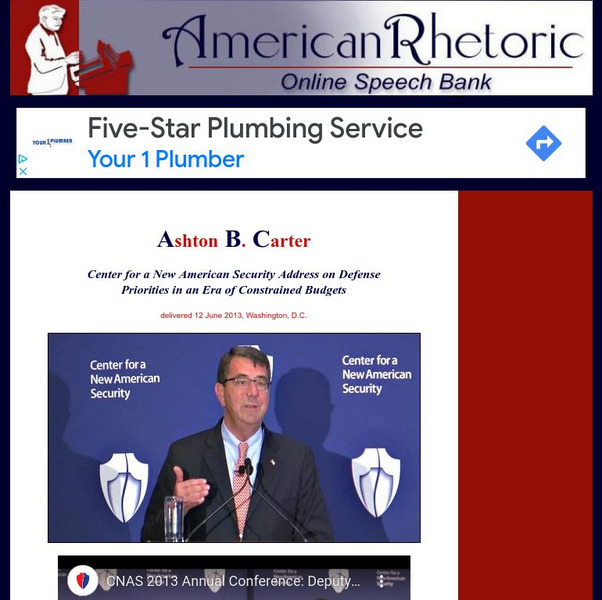 American Rhetoric: Ashton Carter: Defense Priorities in Era of Tight Budgets Primary