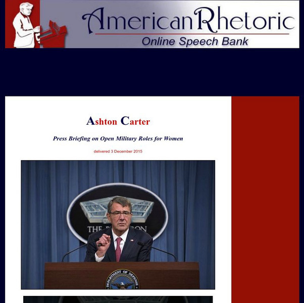 American Rhetoric: Ashton Carter: On Open Military Roles for Women Primary American Rhetoric: Ashton Carter: On Open Military Roles for Women Primary