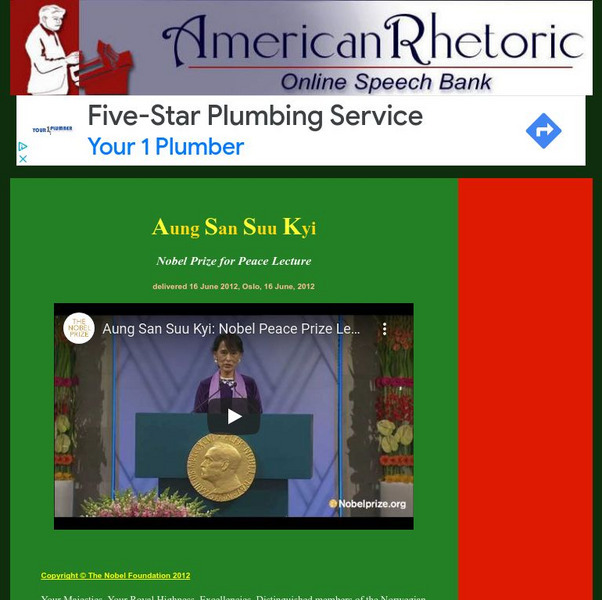 American Rhetoric: Aung San Suu Kyi: Nobel Prize for Peace Lecture Primary American Rhetoric: Aung San Suu Kyi: Nobel Prize for Peace Lecture Primary