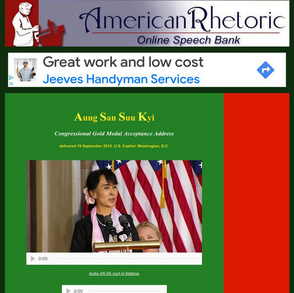 American Rhetoric: Aung San Suu Kyi: Congressional Gold Medal Acceptance Address Primary American Rhetoric: Aung San Suu Kyi: Congressional Gold Medal Acceptance Address Primary
