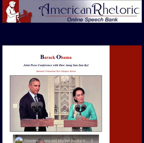 American Rhetoric: Aung San Suu Kyi: Press Conference With President Obama Primary