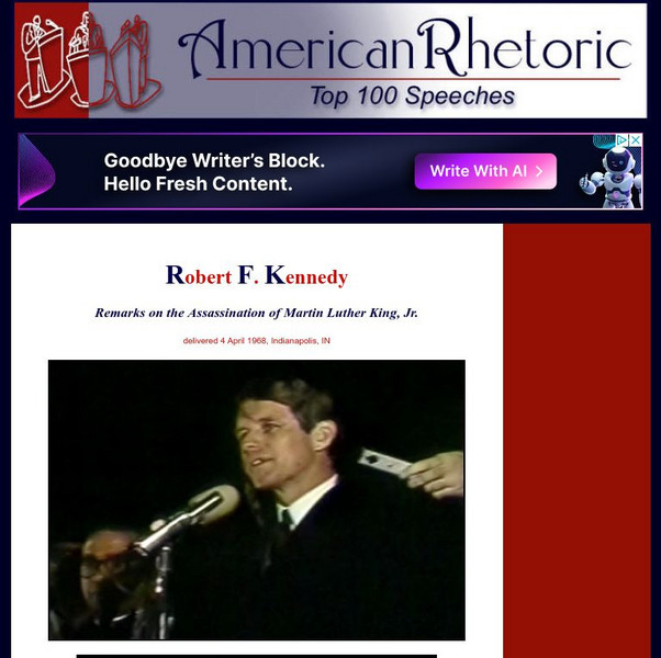American Rhetoric: Robert F. Kennedy: Assassination of Martin Luther King, Jr. Primary American Rhetoric: Robert F. Kennedy: Assassination of Martin Luther King, Jr. Primary
