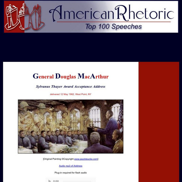 American Rhetoric: General Douglas Mac Arthur: "Duty, Honor, Country" Primary American Rhetoric: General Douglas Mac Arthur: "Duty, Honor, Country" Primary