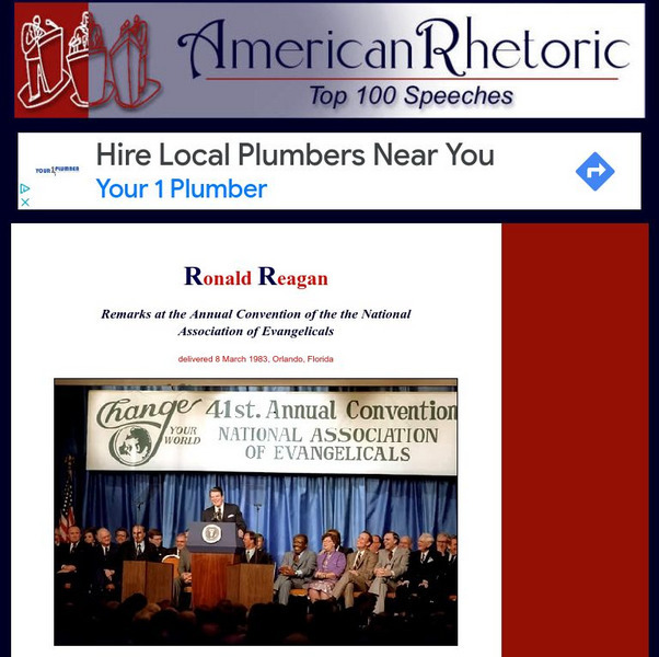 American Rhetoric: Ronald Reagan: Remarks to National Assoc. Of Evangelicals Primary American Rhetoric: Ronald Reagan: Remarks to National Assoc. Of Evangelicals Primary
