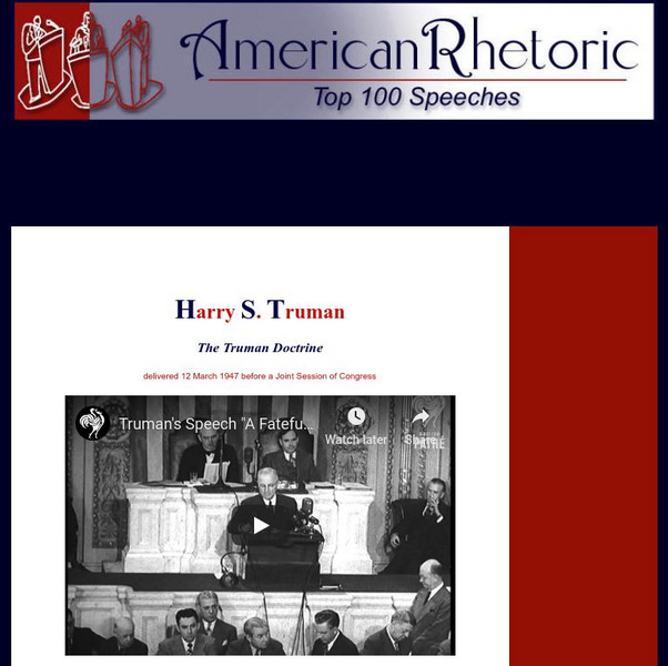 American Rhetoric: Harry S. Truman: "The Truman Doctrine" Primary American Rhetoric: Harry S. Truman: "The Truman Doctrine" Primary