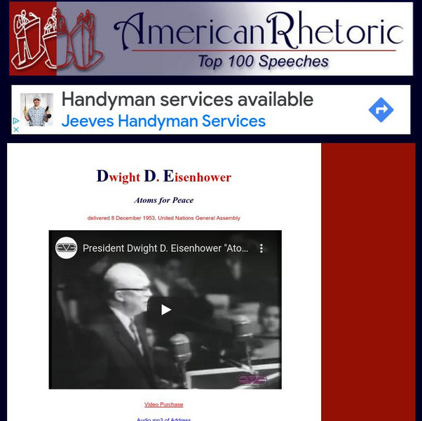American Rhetoric: Dwight D. Eisenhower: "Atoms for Peace" Primary American Rhetoric: Dwight D. Eisenhower: "Atoms for Peace" Primary