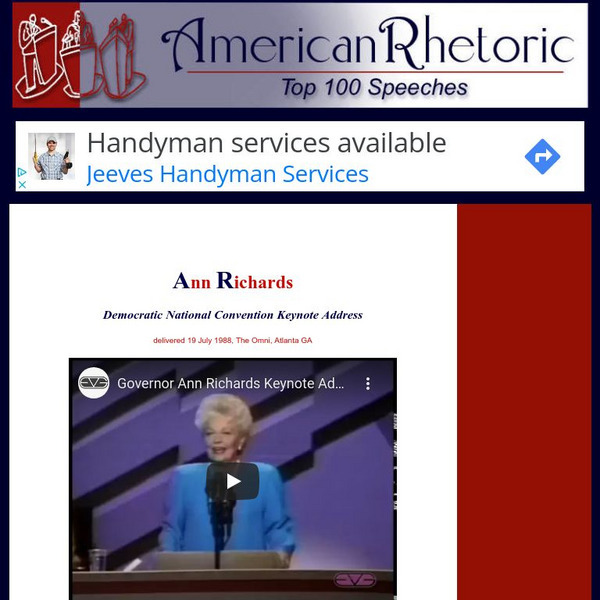 American Rhetoric: Ann Richards: Dnc Keynote Address Primary American Rhetoric: Ann Richards: Dnc Keynote Address Primary